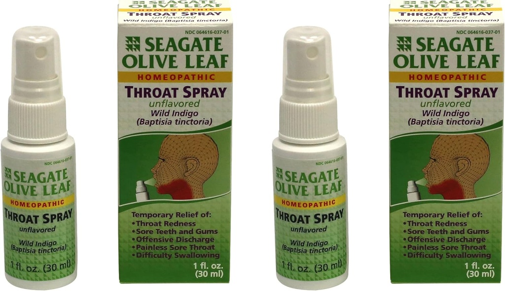 Seagate Tooted Homöopaatiline Olive Leaf Throat Spray 1 unts Maitsestamata 2pack
