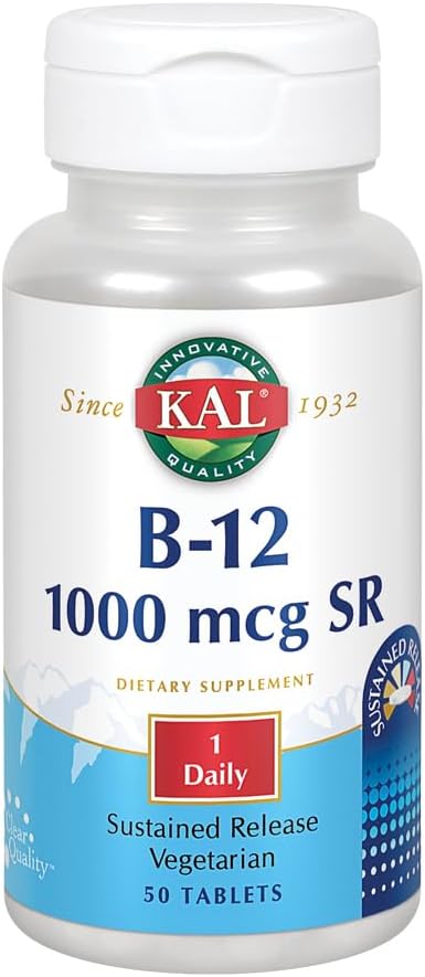 KAL B- 12 1000 mcg Püsiv vabanemine | Tervislik ainevahetus, energia, närvide ja punaste vereliblede toetus | Taimetoitlane | Lab kinnitatud | 50 tabletti