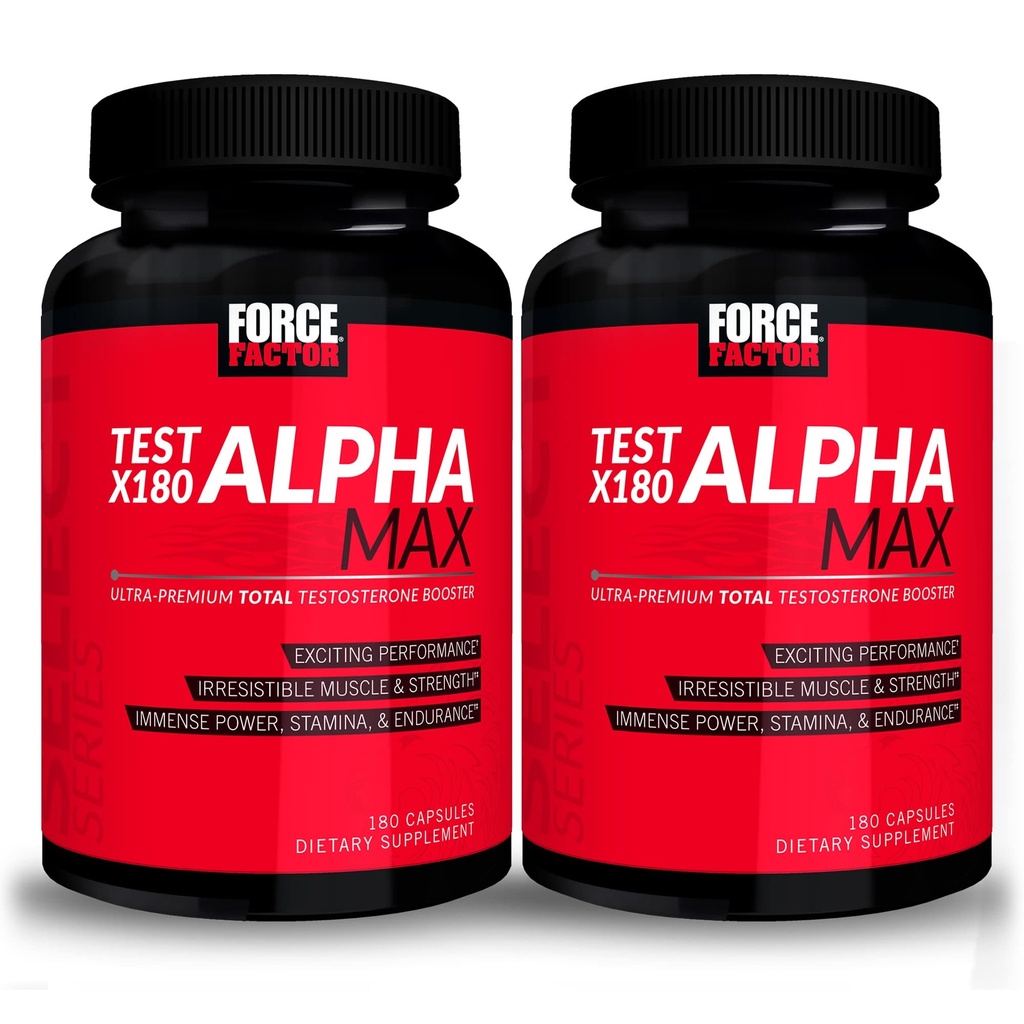 FORCE FACTOR Test X180 Alpha Max, 2-Pack, Total Testosteroon ja lämmastikoksiidi Booster meestele lambaläätsede Seed & Tribulus suurendada verevoolu ja parandada meeste sportlikku sooritust, 360 kapslit