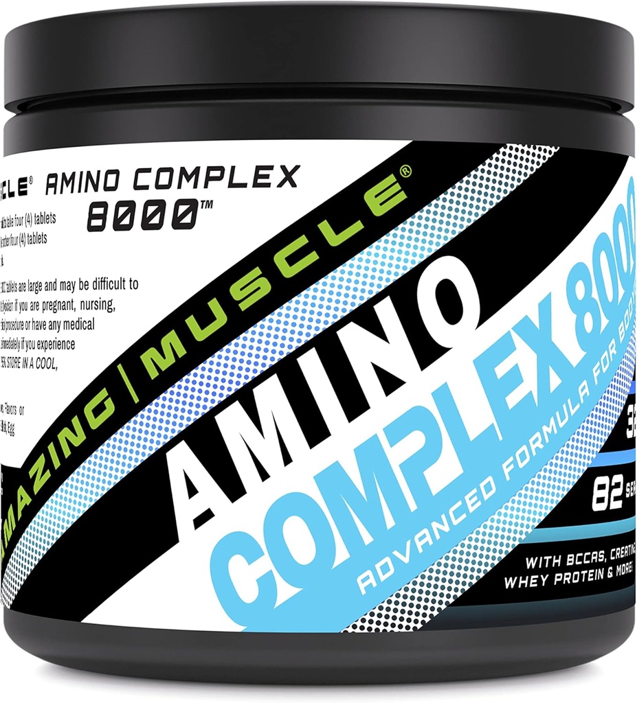Amazing Lihaskoe Amino Complex Supplement | 8000 Mg per Serving | 325 tabletti | Formula koos tauriini, kreatiini, L-glutamiini, vadakuvalgu ja BCAA-dega