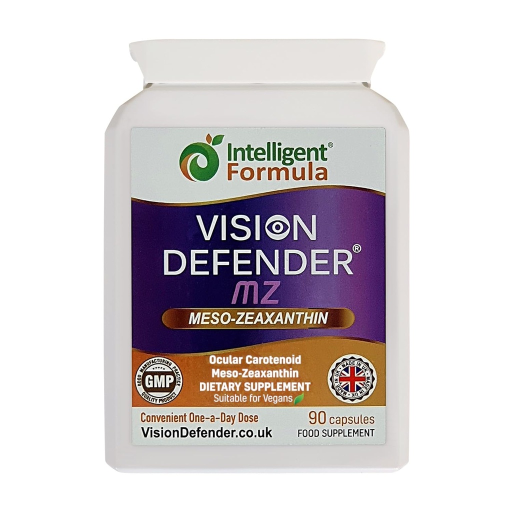 Vision Defender Meso Zeaxanthin Vegan Eye Supplement MZ - kaitsta ja parandada silma tervist ja silmahooldust, kõrge tugevusega antioksüdant karotenoid Meso-Zeaxanthin silmadele (90 kapslit / üks päev) valmistatud Ühendkuningriigis