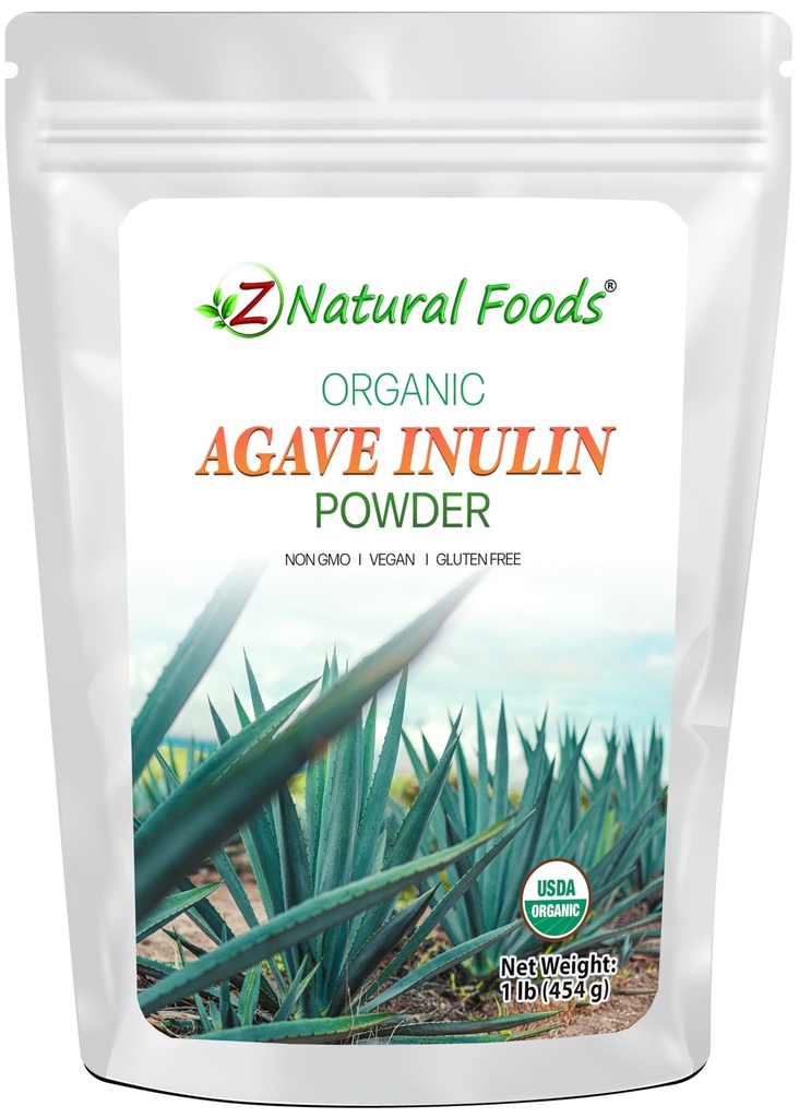 Z Looduslikud toidud Orgaaniline Agave Inuliinipulber, looduslik kiudainelisand, Prebiootiline supertoidupulber jookide, smuutide ja retseptide jaoks, toores, mitte-GMO, vegan, gluteenivaba, Kosher, 1 naela