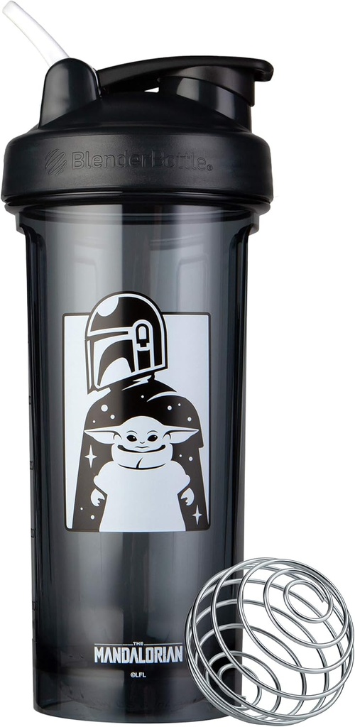 BlenderBottle Star Wars Shaker Bottle Pro seeria sobib ideaalselt proteiini raputamiseks ja eeltreeninguks, 28-kordne, Mandalorian & Child