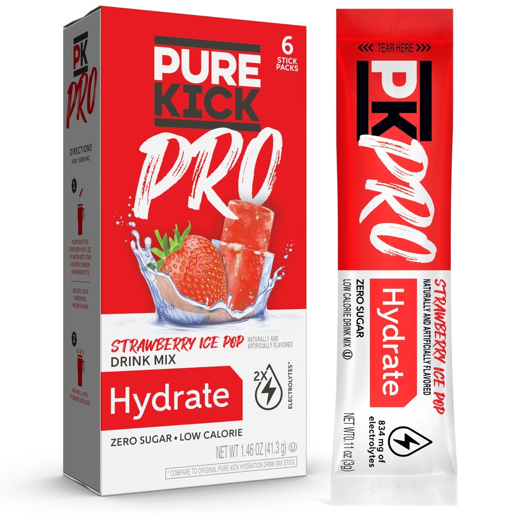 PURE KICK PRO Hüdratsioon Elektrolüütide Joogi Segu, Maasika Jää Pop, Sisaldab 1 Karp 6 Pakendiga Igas Karbis
