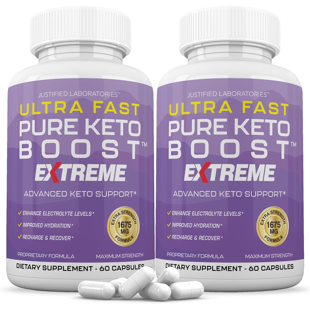 (2 Pack) Ultra Fast Pure Keto Boost Extreme Keto Pills 1675MG Uus ja täiustatud valem Sisaldab Apple Siidrit Äädikat Ekstra Neitsioliiviõli Pulber Roheline teeleht 120 kapslit