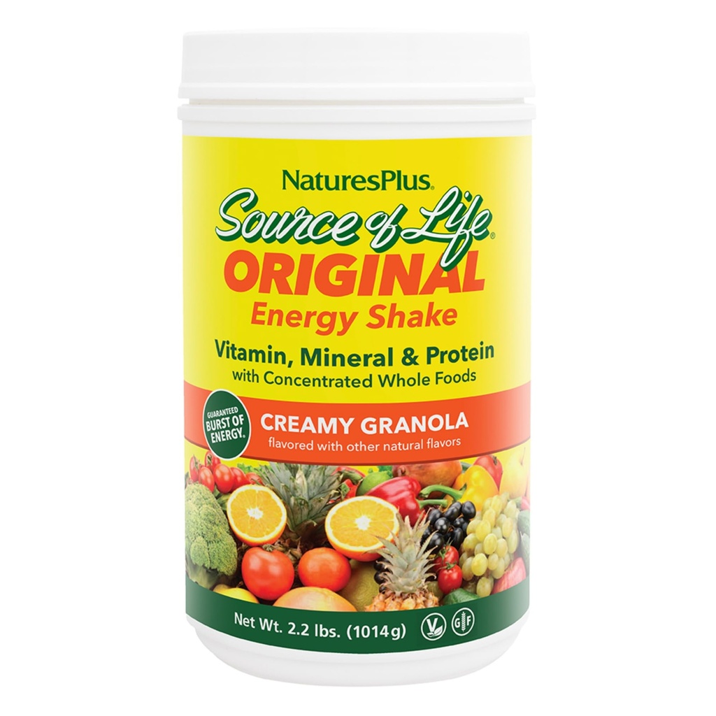 NaturesPlus Life'i allikas Energia raputamine - 2,2 lbs Multivitamiinid, mineraalid ja valgupulber - Granola maitse - kogu toidukorra asendamine - mitte-GMO, taimetoitlane, gluteenivaba - 26 serveerimist