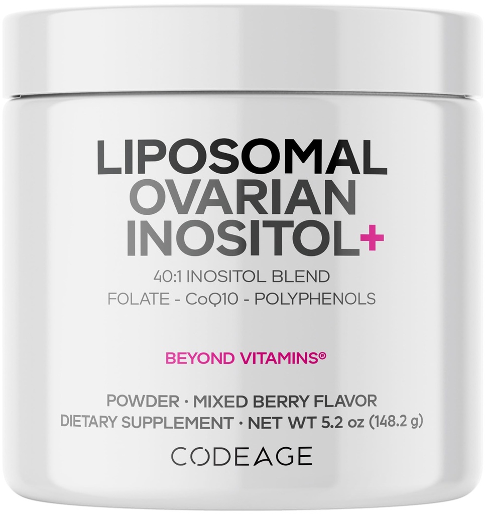 Koode Liposomaalne munasarjainositool Pulber - müo-inositool & D-Chiro-inositool 40: 1 segu, folaat 5-MTHF, CoQ10, granaatõuna ja metsmustika - 2-kuuline pakkumine - segatud marjamaitse - mitte-GMO, 60 serveerimist