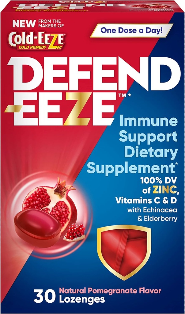 Kaitse-EEZE Immune Support Dietary Supplement Lozenges, 100% päevane väärtus tsinki, Vitamiinid C & D annuse kohta, Echinacea & Elderberry, Granaatõunamaitse, 30 Lozenges