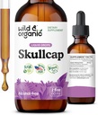 Wild & Organic Skullcap Tinktuura - Lõõgastav, hea tuju, rahulikkus - Vedel Skullcap Herb Supplement - Vegan, Suhkru & Alkoholivaba tilgad - 2 fl oz