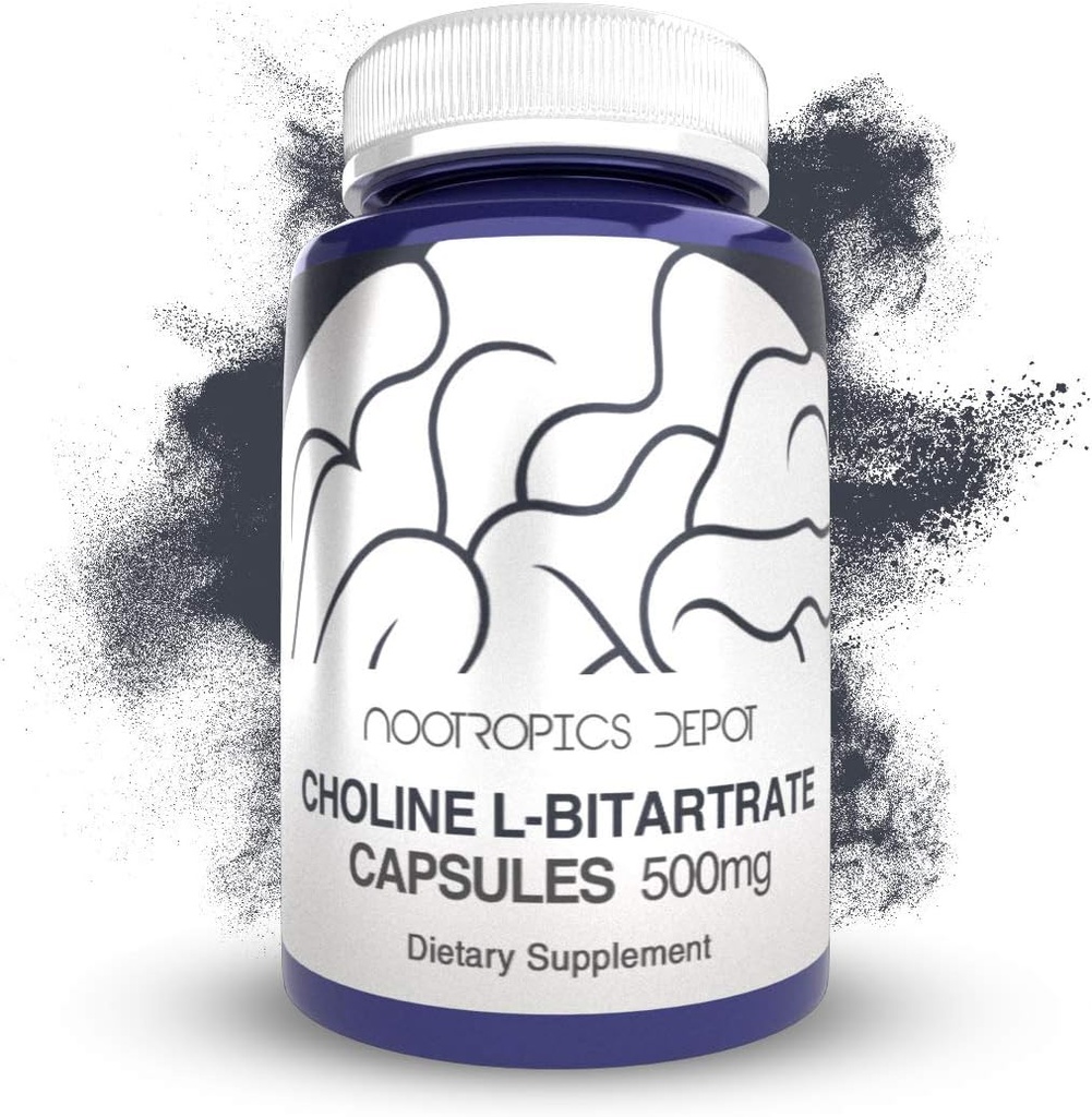 Koliin L-Bitartrate kapslid 500mg (180 Count) | Koliinilisandi | Toetab kognitiivset funktsiooni, vaimset jõudlust ja füüsilist vastupidavust