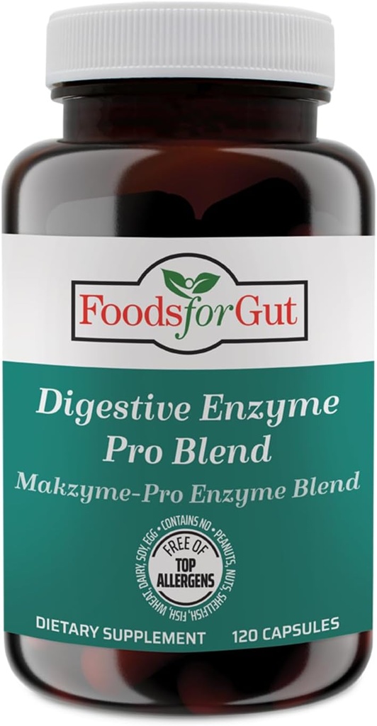Toidud soolestiku seedetrakti Ensüüm Makzyme-Pro Blend & Probiootikumid Plus | 120 kapslit | Taimekapslid | Topiallergeenide vabad | Seedetrakti tervise toetamine | Puhitus ja gaaside leevendamine