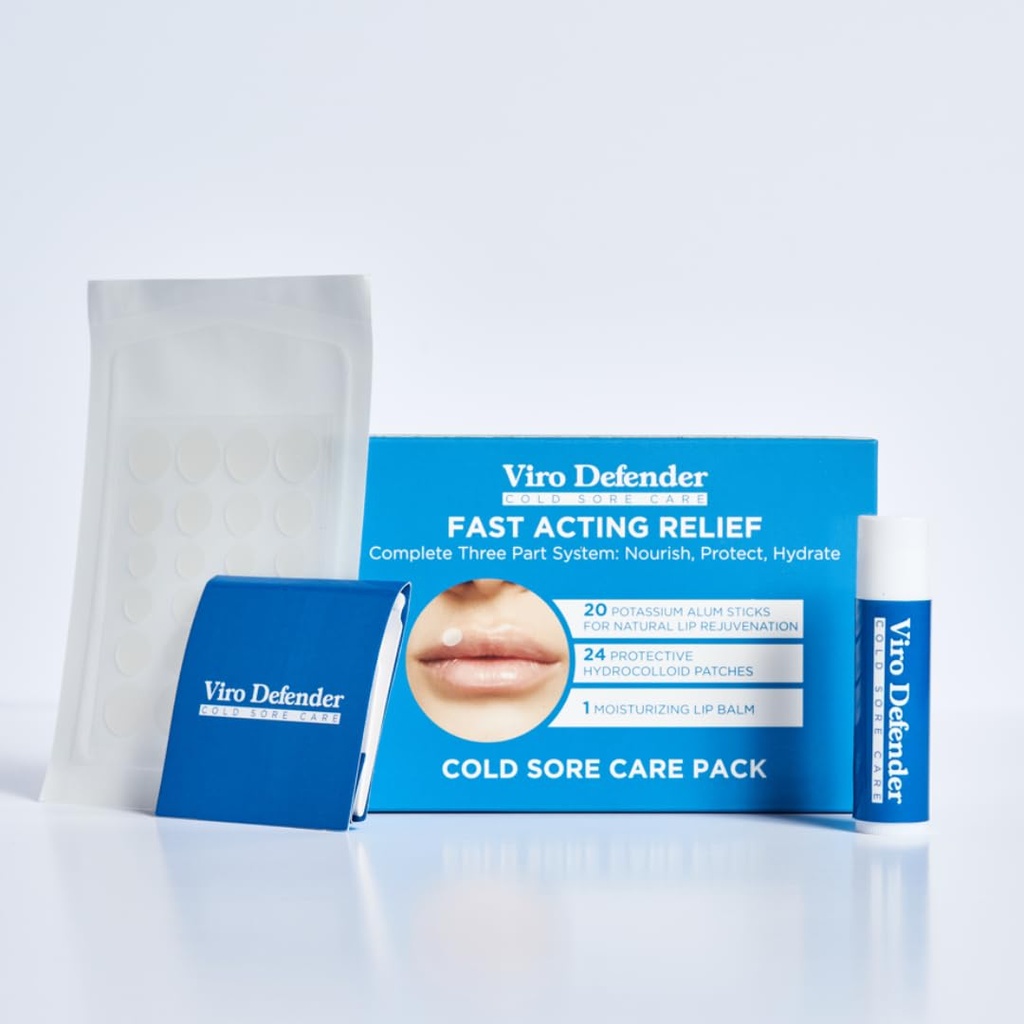 Hüdrokolloid & Alum Stone Cold Sore Care Pack on esimene-of-tema, revolutsiooniline kolmeosaline ravi, mis ühendab hüdrokolloidplaastreid, alumiiniumkivi ja huulepalsamit, et leevendada teie külma valu