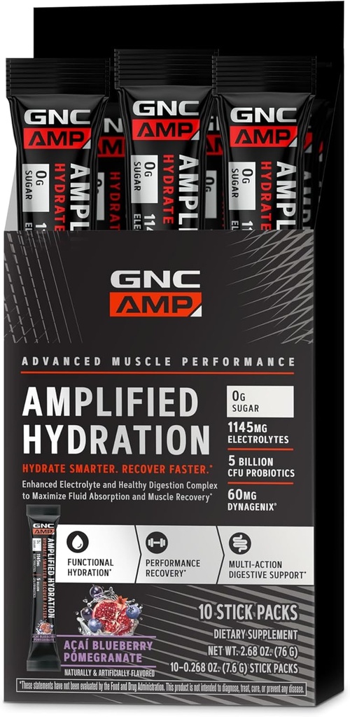 GNC AMP amplifitseeritud hüdraat elektrolüütide pulbri joogisegu | täiustatud elektrolüütide ja tervisliku seedimise kompleks | Acai mustika granaatõuna | 10 loend