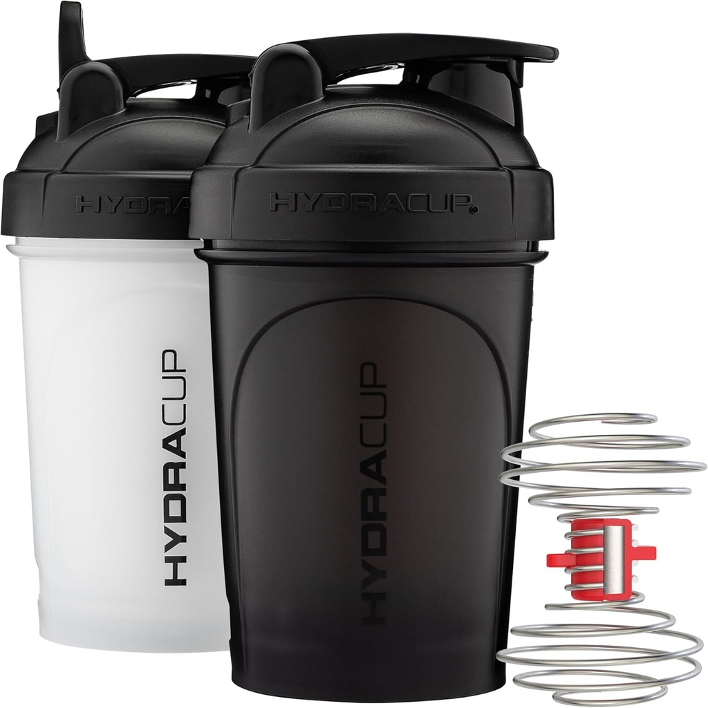 Hydra Cup ProFlow Shaker pudelid | Protein Shaker Cups viskipalliga, Leak-Proof Lid, Hidden Carry Handle | BPA-Free Gym Mixer valgupulbrile, Segamislisandid (2 Pack koos Power Whisk)