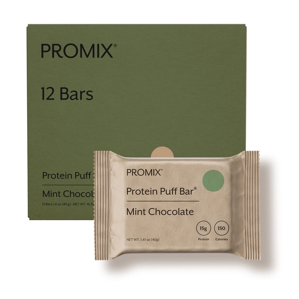 ProMix Nutrition Protein Puff Bars - Mint Chocolate - Vahukommi krõbe ravi - suurepärane maitse ja tervislik Go Snack - kõrge valgu ja madala kalorsusega - tasuta gluteenist, sojast ja maisist - 12 baari