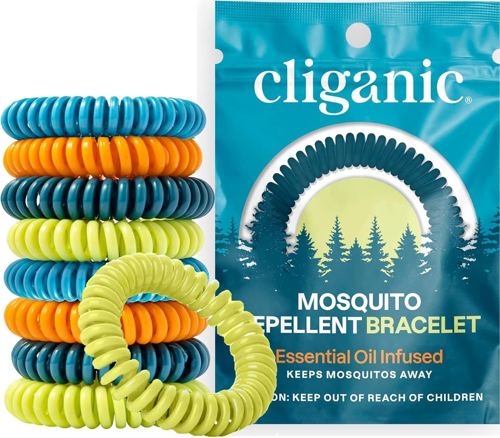 Cliganic 25 Pack Mosquito tõrjuvad käevõrud täiskasvanutele ja lastele - looduslikud DEET-vabad bändid, individuaalselt pakitud