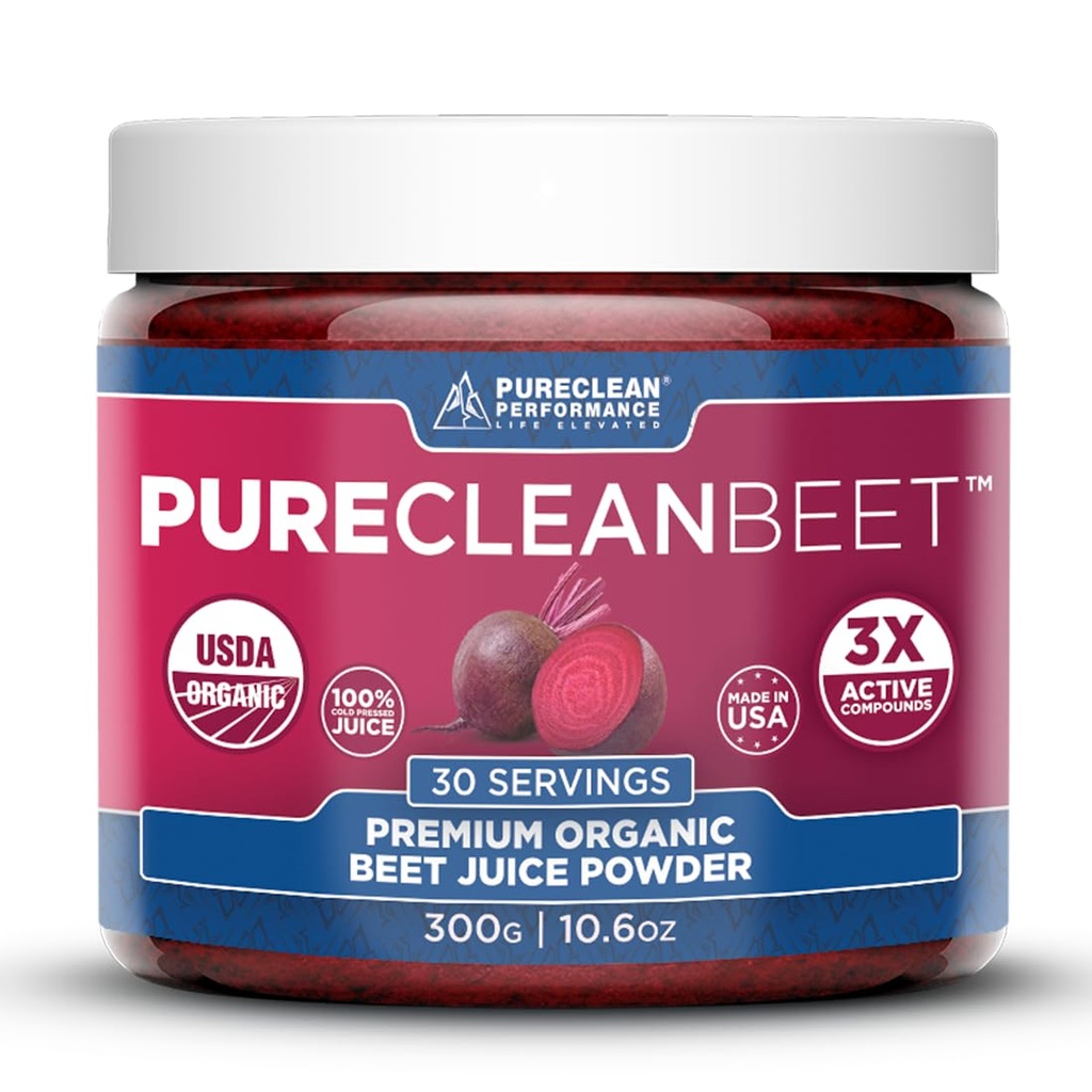 PureClean Beet Premium Beet Juice Pulber - 100% orgaanilise lämmastikoksiidi toetus kliiniliselt tõestatud 3X suuremale ringlusele, vastupidavusele ja energiale - uhkelt külmpressitud, ökosõbralik, USA - 30 serveerimist