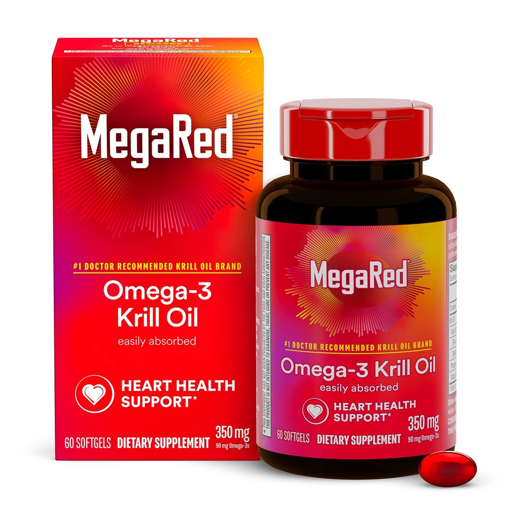 Omega-3 krill õli 350mg Softgels, MegaRed (60 loendada pudelis), EPA & DHA Omega-3 rasvhapped ilma kala maitse erinevalt kalaõli, sisaldab antioksüdant astaksantiini