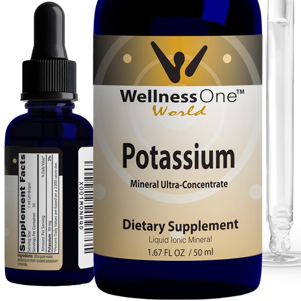 Wellness Üks iooniline kaaliumilisand - Kaaliumkloriidi tilgad kiireks imendumiseks - Immuunsüsteemi ja lihaste funktsiooni suurendamine - USA testitud, vegan, GMO-vaba, Gluteenivaba, maitsestamata, 1.67 fl oz