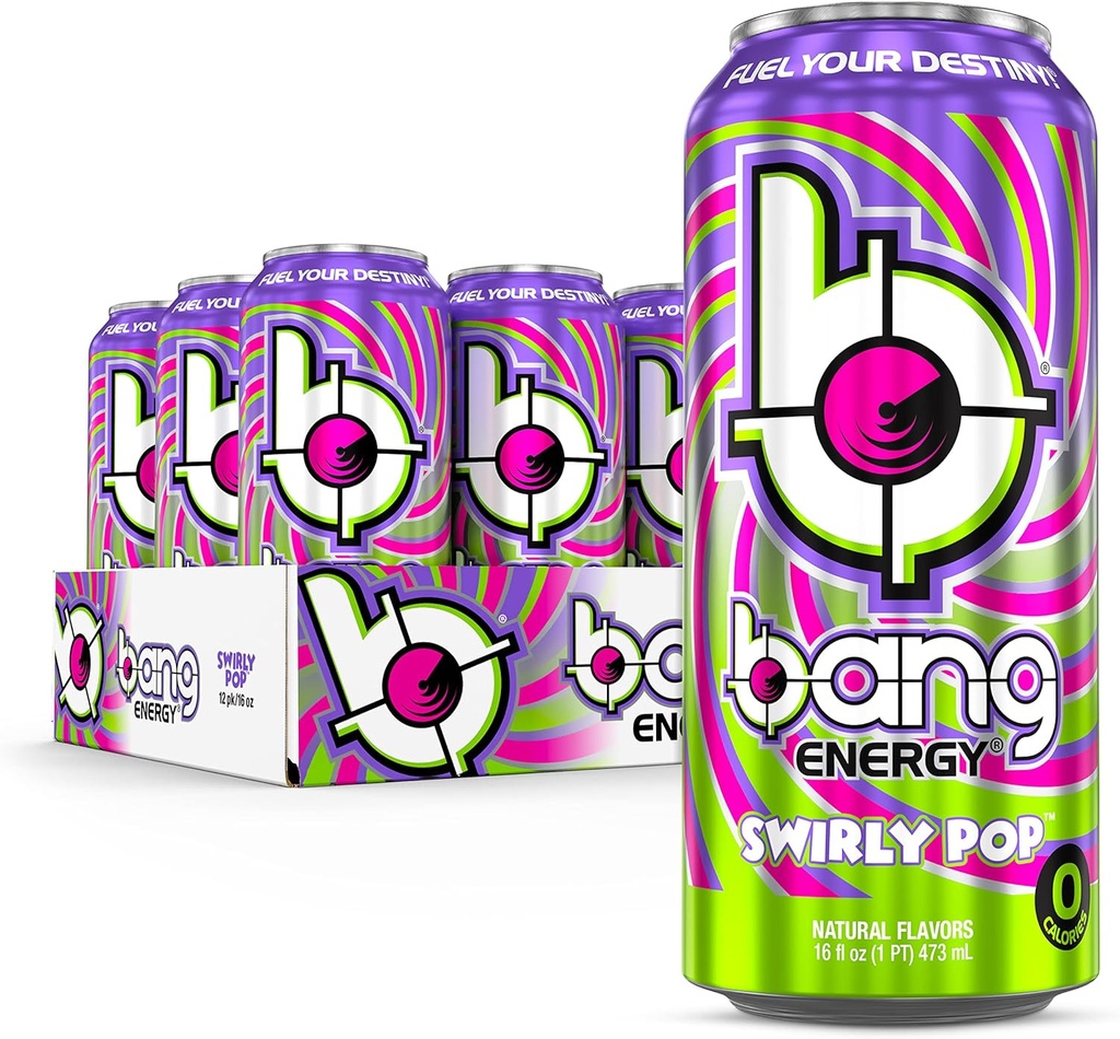 Bang Energy Swirly Pop, suhkruvaba, energiajook, 16 Ounce (pakk 12)