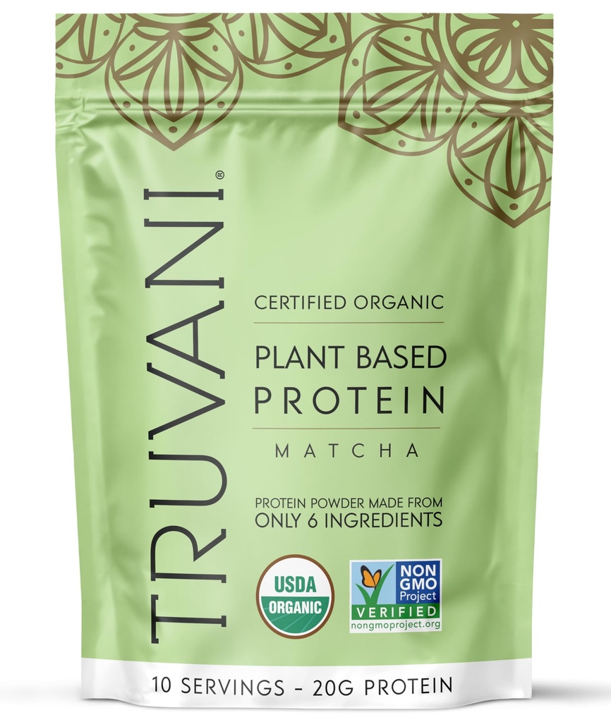 Truvani Vegan Peavalgupulber | Matcha | 20g Orgaaniline Taimne Valk | 10 Servings | Keto | Gluteen & Piimavaba | Madala carb | Ei ole lisatud suhkrut