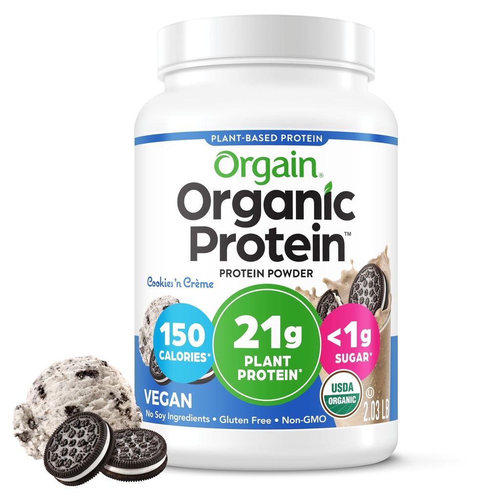 Orgaaniline veganvalgu pulber, küpsised ja kreem - 21g taimepõhine valk, 7g prebiootiline kiudaine, madal netosüsivesikuid, laktoosisisaldust ei ole lisatud suhkrut, mitte-GMO, raputamiseks ja smuutideks, 2,03 lb