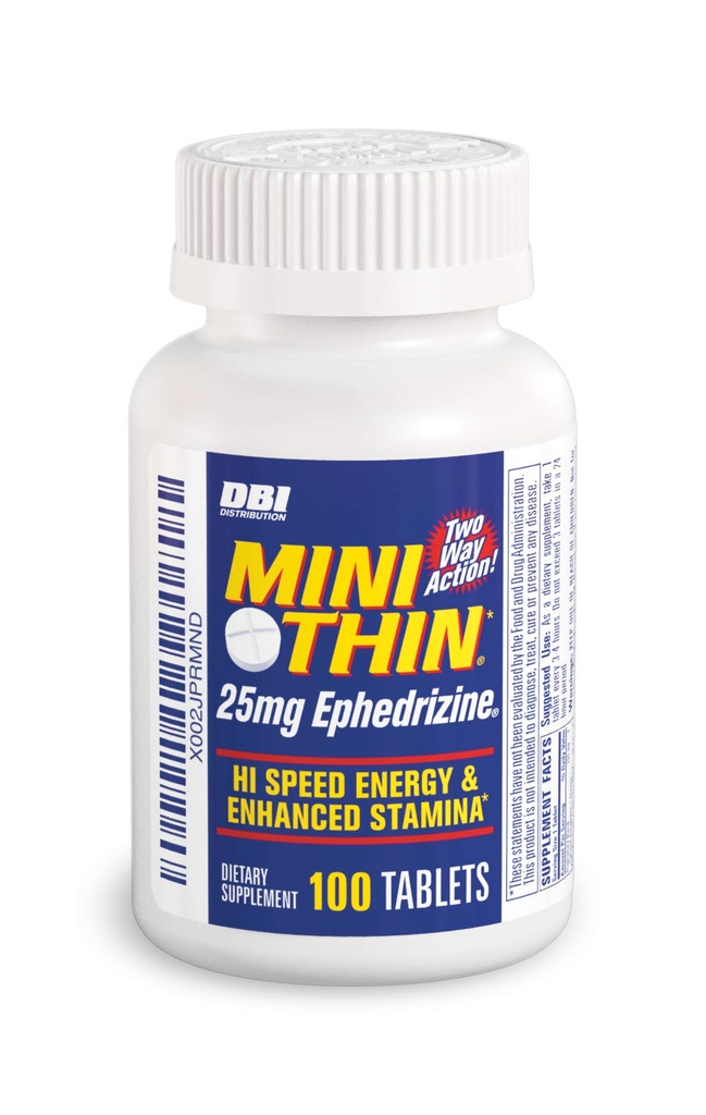 Mini Thin - kahesuunaline - kofeiini ja efedrisiiniga valmistatud energiakapslid - 100 kapslit