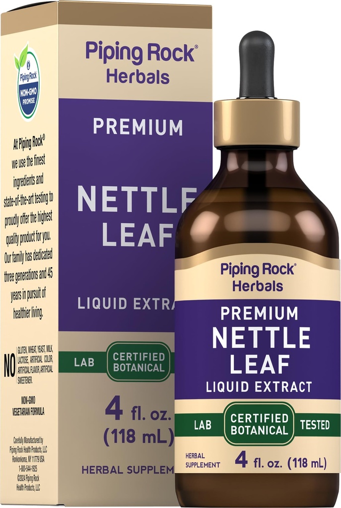 Piping Rock Nettle Leaf Extract | 4 Fl Oz | Premium Vedelik | Sertifitseeritud Taimne Botaaniline Tinktuur | Alkoholivabad tilgad | Urtica Dioica | Taimetoitlane | Mitte GMO, gluteenivaba täiendus