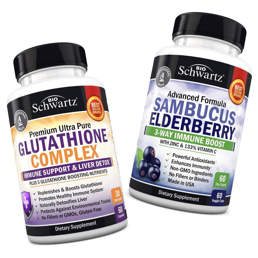 Glutatiooni kompleks piimaohakaekstraktiga, C-vitamiin ja kvertsetiin + Sambucus Elderberry kapslid tsingi ja C-vitamiiniga - looduslikud antioksüdandid - soodustab maksa ja immuunsüsteemi toetust