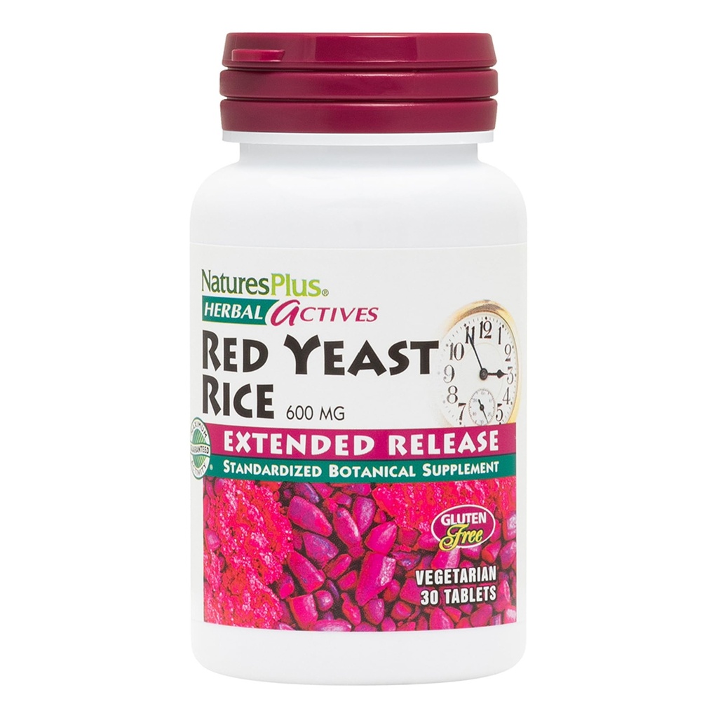 Natures Plus taimsed toimeained Punane pärmi riis, laiendatud vabanemine - 600mg, 30 vegani tabletti - taimsed toidulisandid - taimetoitlane, gluteenivaba - 30 serveerimist
