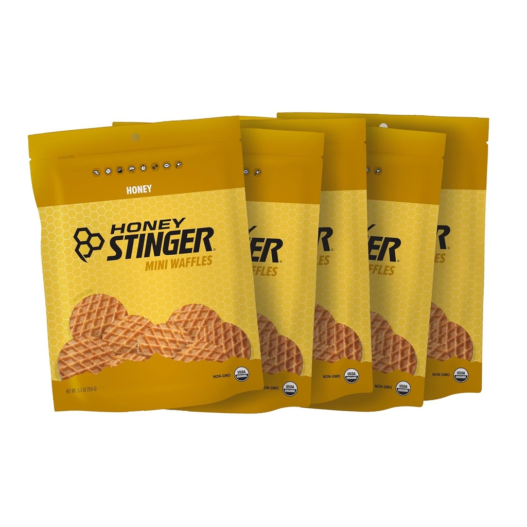 Honey Stinger Organic Mini Honey Vahvlid, energia Stroopwafel treeninguks, vastupidavuseks ja jõudluseks, spordi toitumine kodus ja jõusaalis, pre ja post treening, 5 kotti, 26,5 Ounce