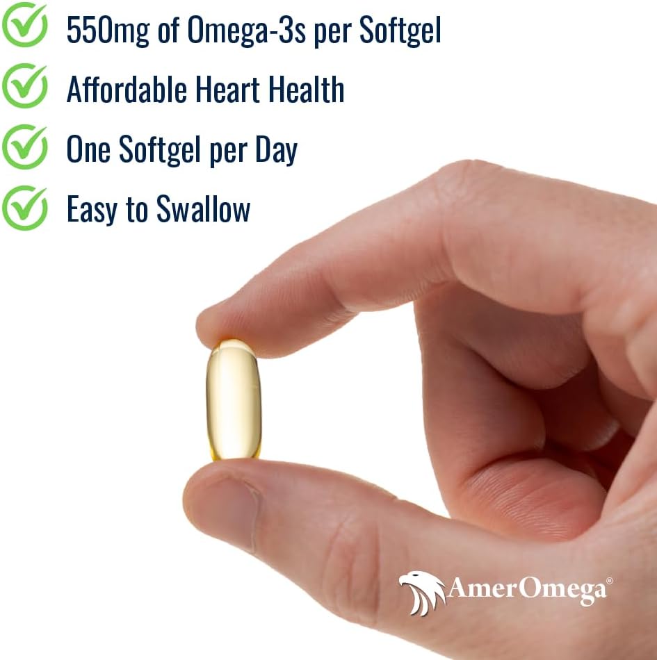 AmerOmega triglütseriid Omega-3 kalaõli südame tervise toetamiseks - looduslikult püütud Alaska Walleye Pollock - Ameerika päritolu, Ameerika valmistatud - mitte-GMO, Gluteenivaba ja piimavaba - 60 Softgels