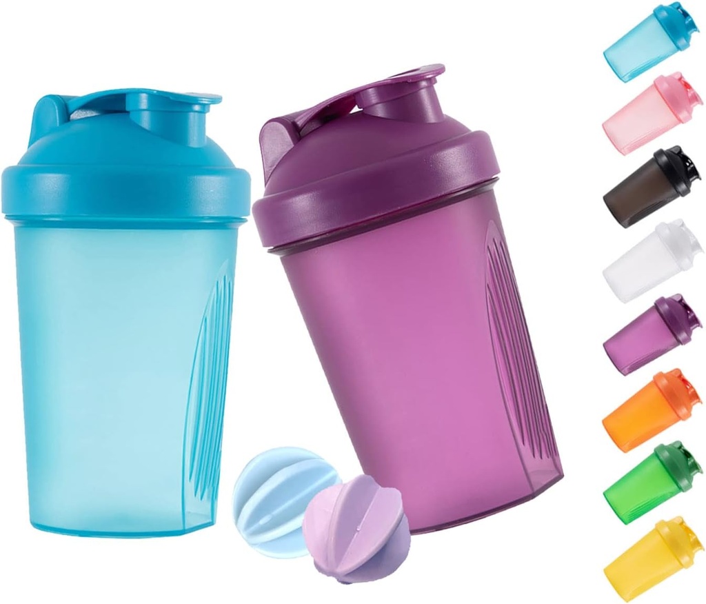 Shaker Bottle Protein Shakes ja 16-Ounce / 400ML Shaker-Bottle koos Whisk Balls, Mitte-BPA plastik (Blue + Purple(2PCS))
