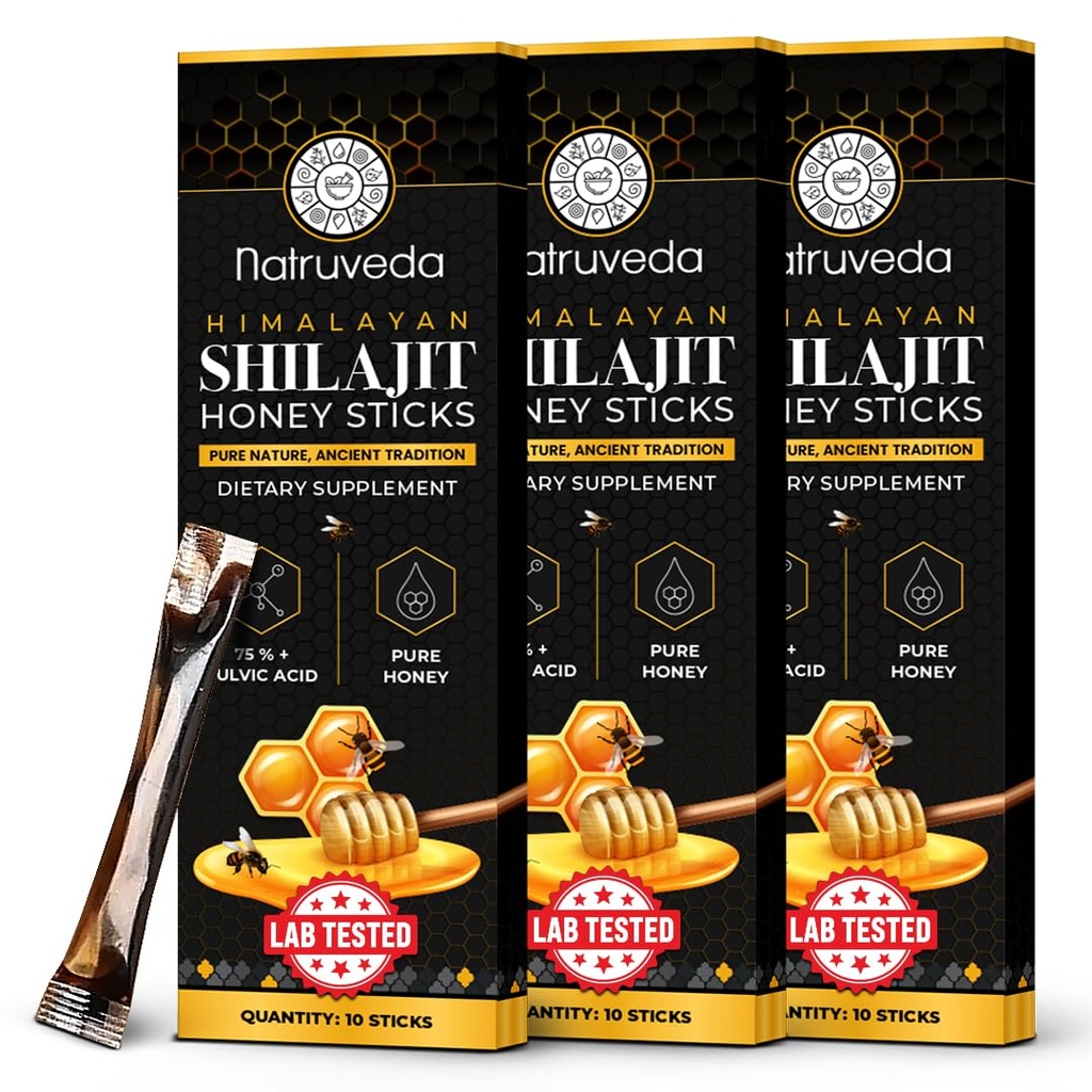 Himaalaja Shilajit Honey Sticks meestele ja naistele - 75% + Fulvic Acid & Trace Minerals - Toores Mesi, Safran & Himalayan Shilajit Vaik - Stamina, Performance & Energy Support - (Pack of 30)