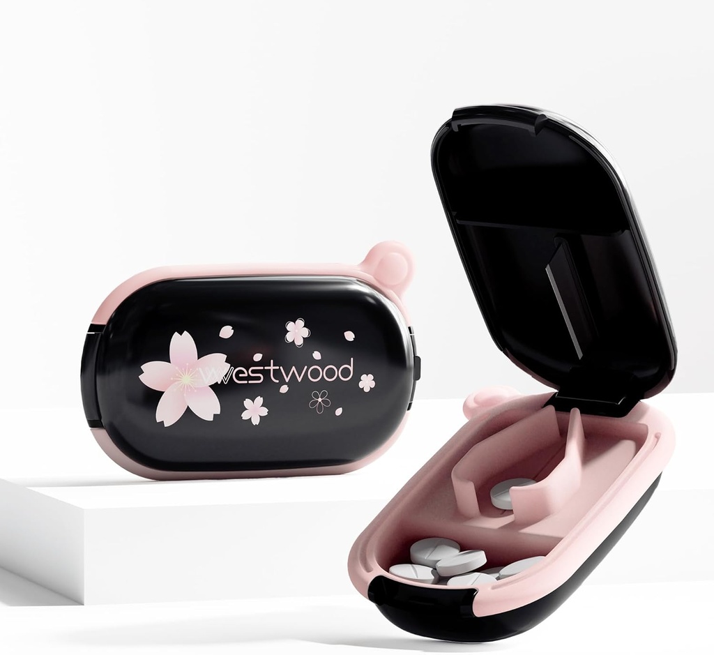 Black Small Pill Cutter Splitter tsentreeriva seadmega väikestele ja väikestele pillidele, Lõikab Vitamiinid Tabletid, Portable Exquisite Pill Crusher Purse Tasku