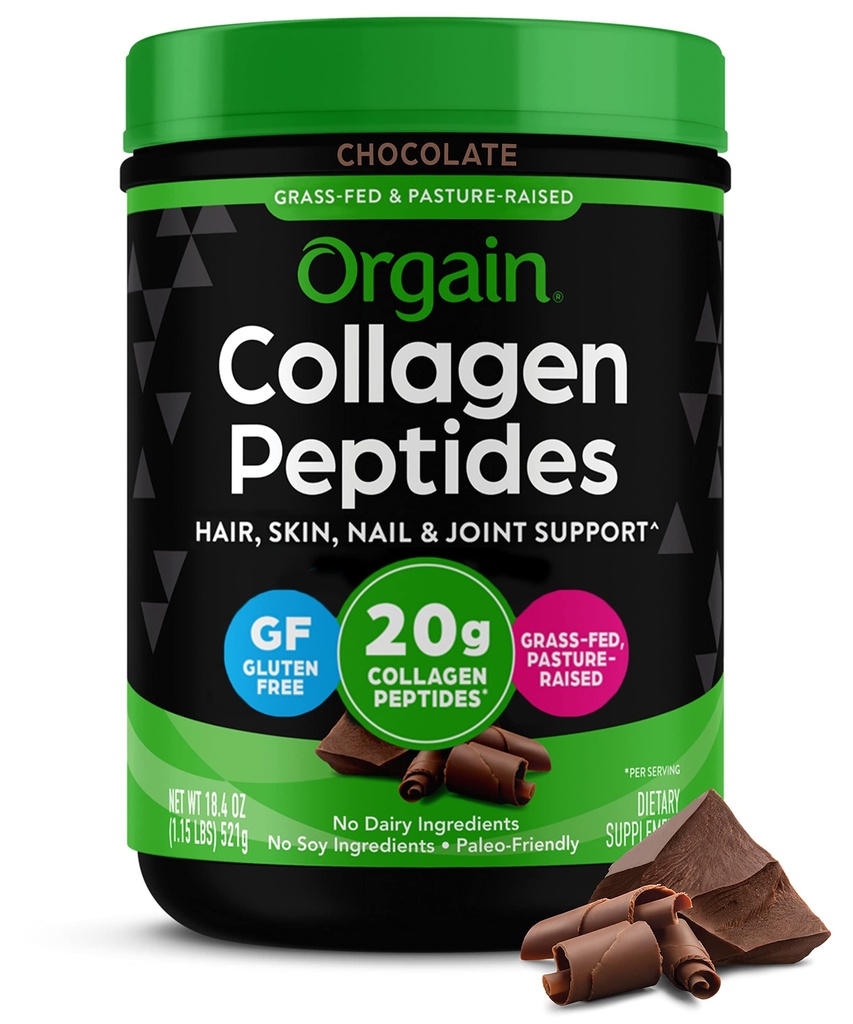 Orgaini hüdrolüüsitud kollageenpeptiidide pulber naistele ja meestele, šokolaad, 20 g rohusöödetud kollageen - juuksed, nahk, küüned ja ühine tugilisand, Paleo & Keto, mitte-GMO, tüüp I ja III, 1lb