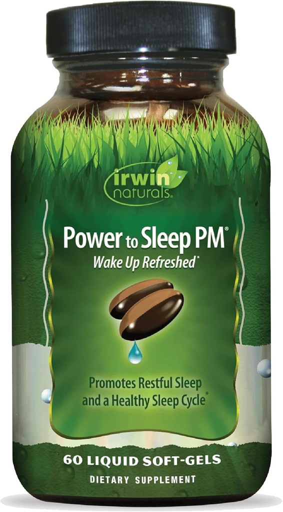 Irwin Naturals Power to Sleep PM - 60 Vedel Soft-Gels - Melatonin, GABA, Ashwagandha, Valerian Root & L-Theanine - 30 Servings