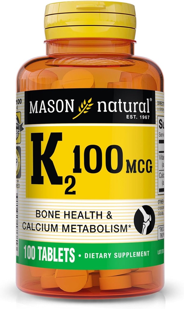 MASON LOODUSLIK vitamiin K2 100 mcg kaltsiumiga, toetab luu, südame ja lihaste tervist, 100 tabletti