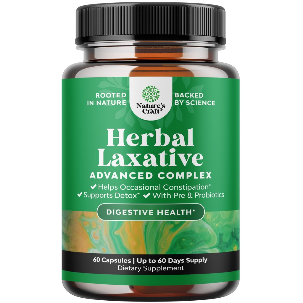 Probiootikumidega taimsed lahtistavad kapslid - looduslikud kõhukinnisuse laksandid Senna Leaf, Psyllium, Aloe Vera - Colon Cleanse naistele ja meestele - Detox soolestiku tervise ja kehakaalu juhtimiseks - 60 Ct