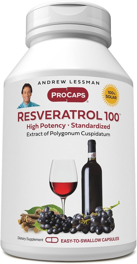 ANDREW LESSMAN Resveratrol-100mg - 30 kapslit - punane vein on kasulik, loomulikult esinev antioksüdant, ilma alkoholita. Söödalisandivaba
