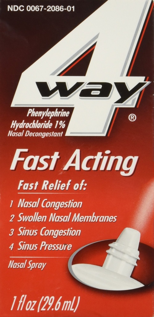 4Way Fast Acting ninasprei täiskasvanutele ja lastele 12+, Siinus ummikute leevendamine ja nina ummistuste leevendamine ninasprei - 1 Fl Oz Spray pudel
