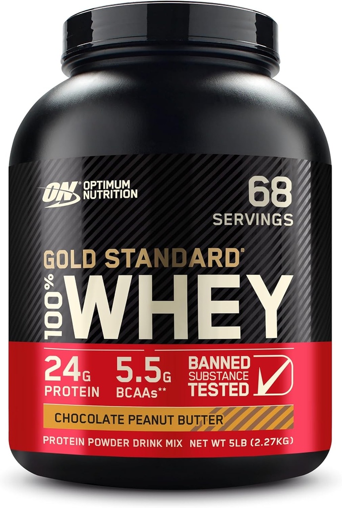 Optimum Nutrition Gold Standard 100% vadakuvalgu pulber, šokolaad maapähklivõi, 5 naela (pakendamine võib varieeruda)