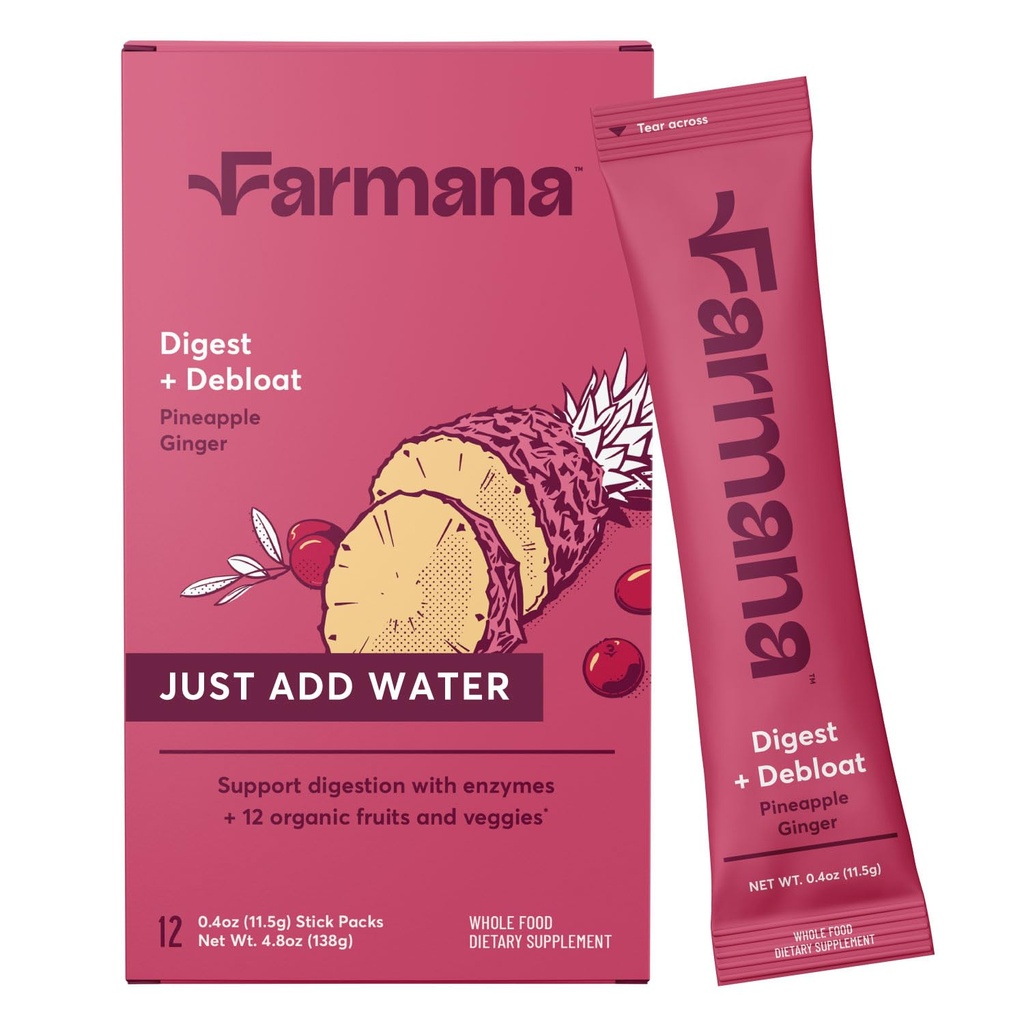 Debloat & Digest Superfood Powder Drink Mix – Digestive Enzymes with Prebiotics & Probiotics – Bloating Relief, Gut Health & Metabolism Support – Dandelion Root –Pineapple Ginger – 12 Servings