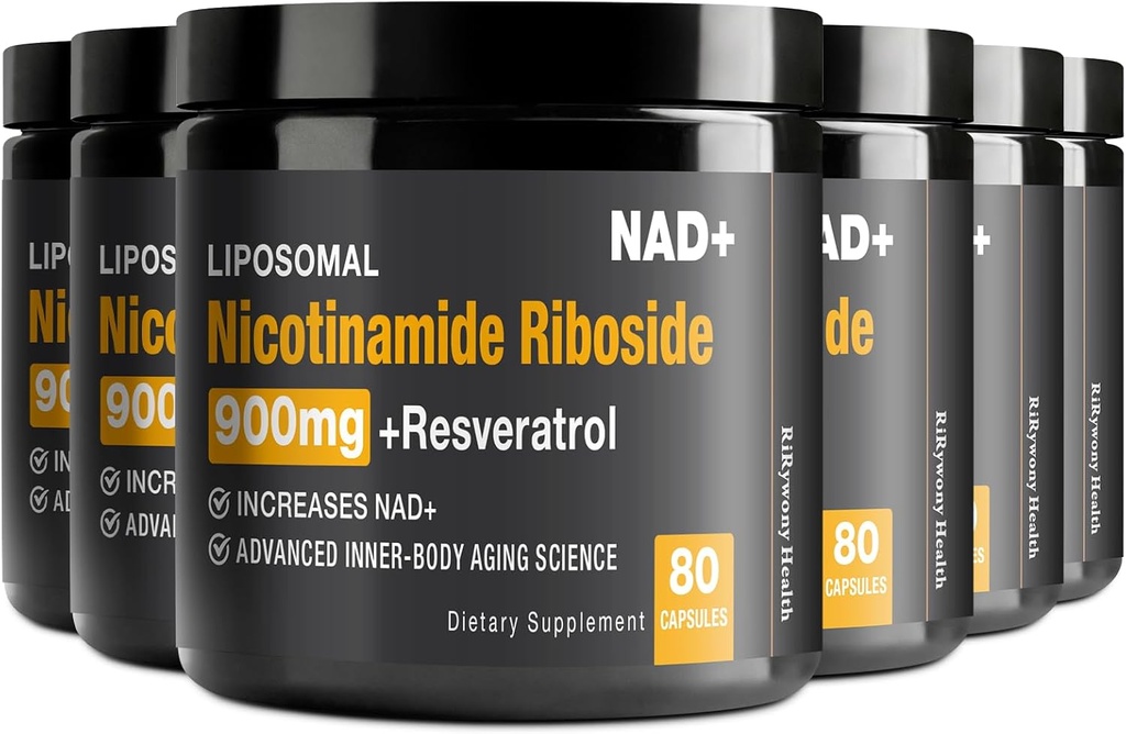NAD täiendus - NAD + koos nikotiinamiid-ribosiidiga (NR) ja Resveratrol Quercetin 900mg puhas orgaaniline NAD Plus raku remondiks Tervislik vananemine ajufunktsioon, 80 kapslit (pakk 6)