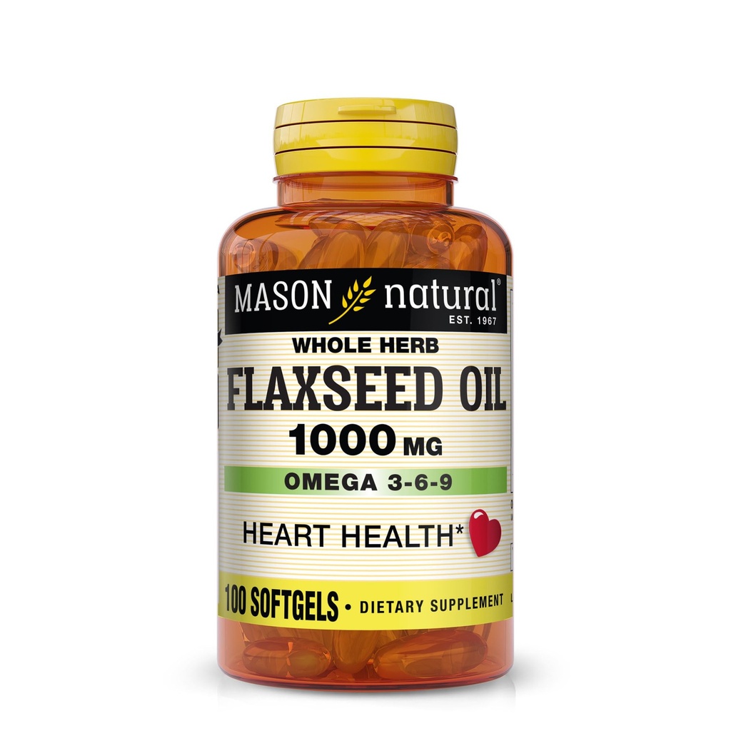MASON NATURAL linaseemneõli 1000mg – Omega 3-6-9 Softgels for Heart Health – Külmpressitud kogu maitsetaime täiendus – Gluteenivaba, mitte-GMO, 100 Softgels