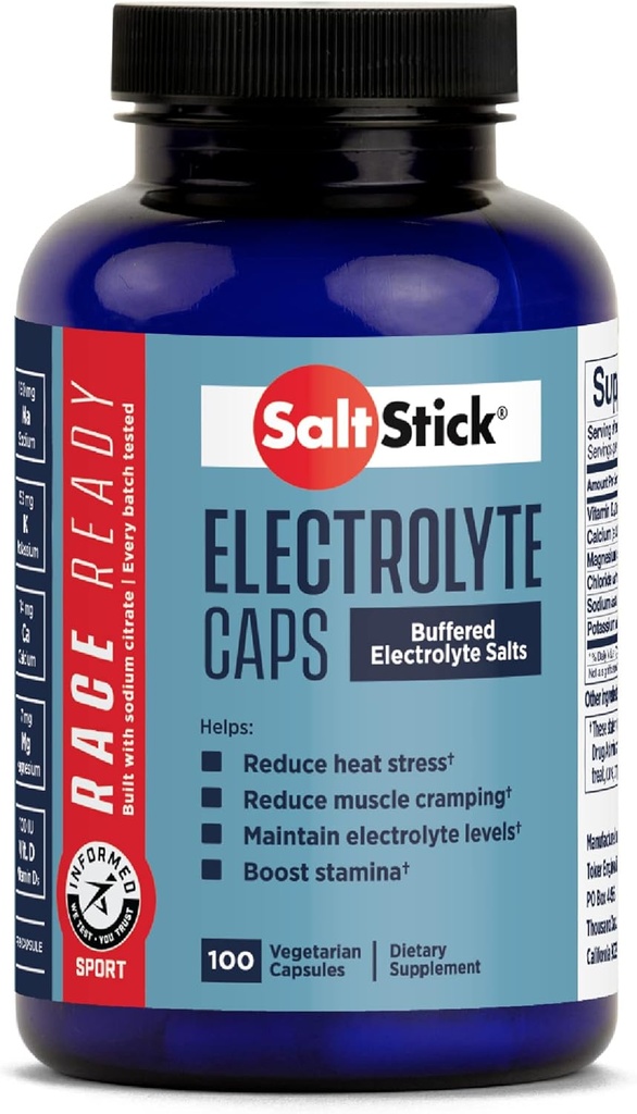 SaltStick Race Ready elektrolüütkapslid | Informed Sport Certified Electrolytes | Soolapillid/tabletid jooksmiseks | Sport Nutrition Hydration, Aitab Vähendada Lihaskrampe | 100 kapslit