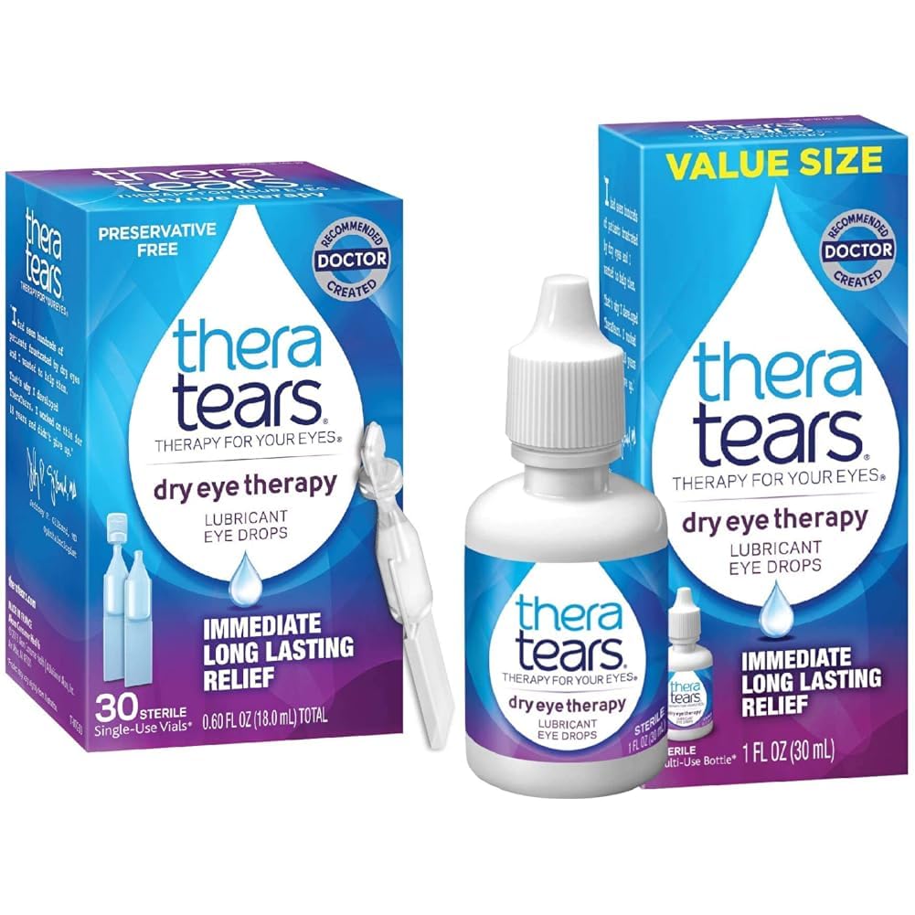 TheraTears Kuiv Silmateraapia Määrdeaine Silmatilgad Kuivad Silmad, Säilitavad Vabad Silmatilgad, 30 Ühekordse Kasutamise Viaalid Ja Kuiv Silmateraapia Silmatilgad Kuivad Silmad, 1,0 Fl Oz