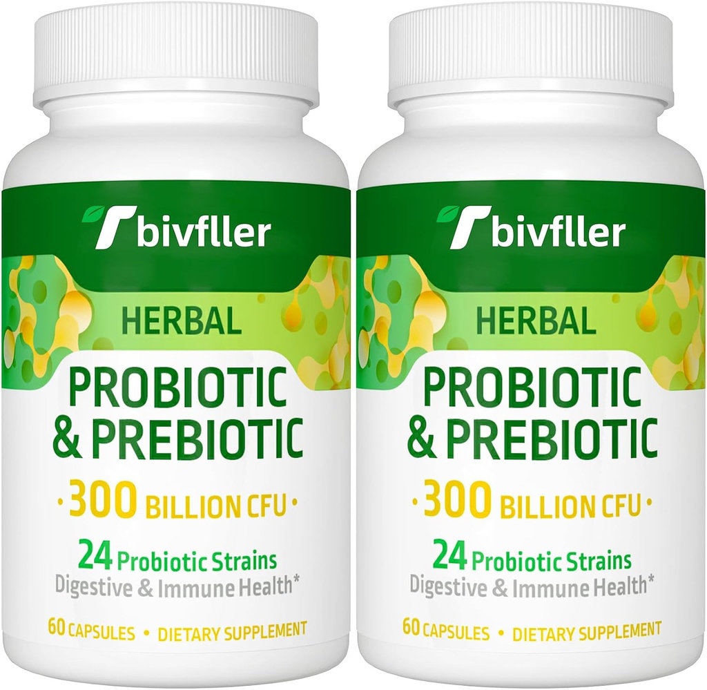 Probiootikumid naistele Mehed - 300 miljardit CFU, 24 tüve probiootikumid + 15 Orgaanilised maitsetaimed Prebiootikumid Blend, Pre ja probiootikumid, seedetrakti tervise, immuunsuse ja soolestiku, kõhulahtisuse, puhituse, vegani, 4 kuu pakkumine
