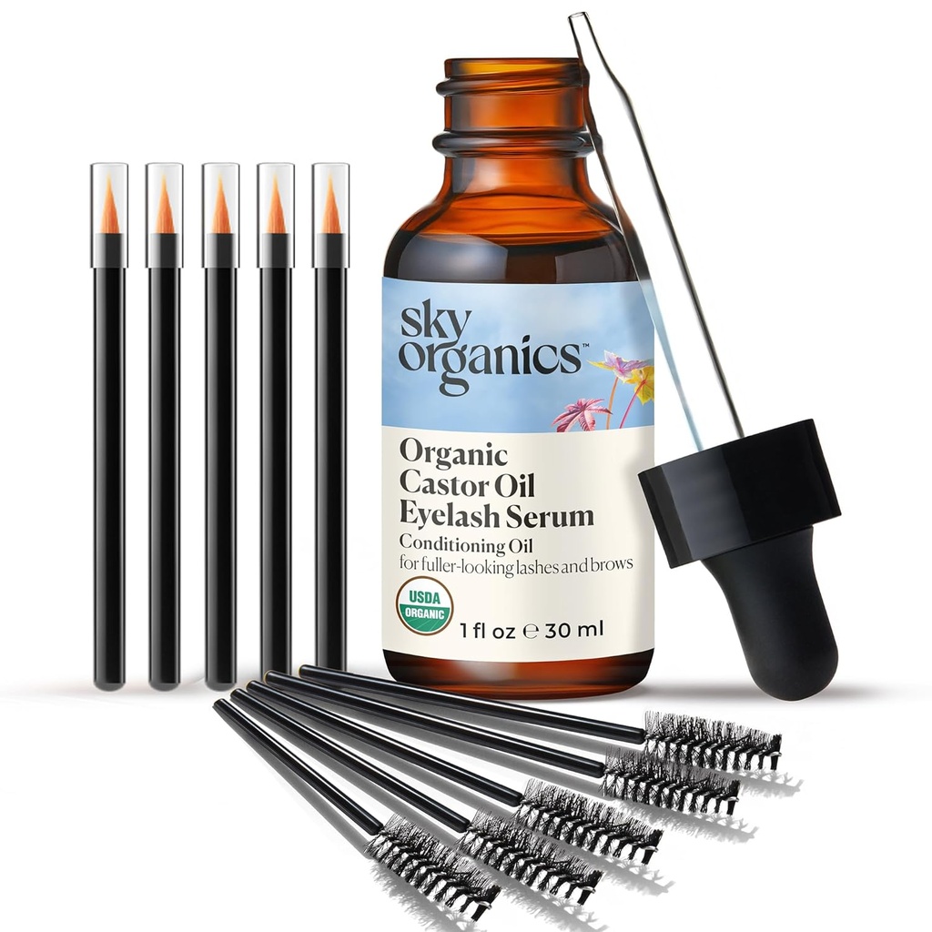 Sky Organics Orgaaniline Castor Oil ripsmetušš ja kulm Seerum, Hexane-Free Conditioning Oil, mis soodustab Fuller Looking Lashes & Eye Brows, 100% Pure & Cold-Pressed 1 fl. Oz. / 30 ml w ebook