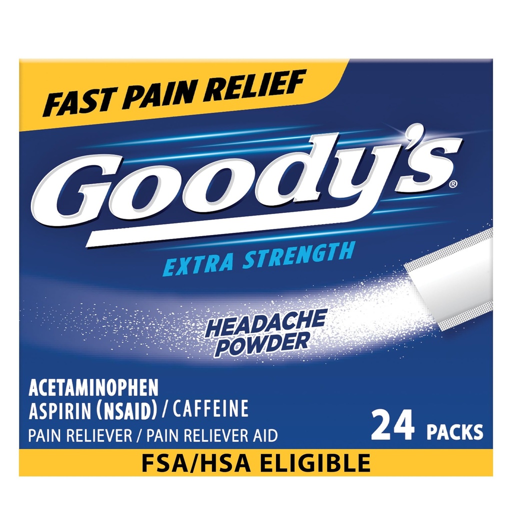 Goody Peavalu Pulber Tugevus Valu Relief, Kolmekordne Tegevus Peavalu Relief Aspiriin, Acetaminophen & Kofeiin, 24 Count